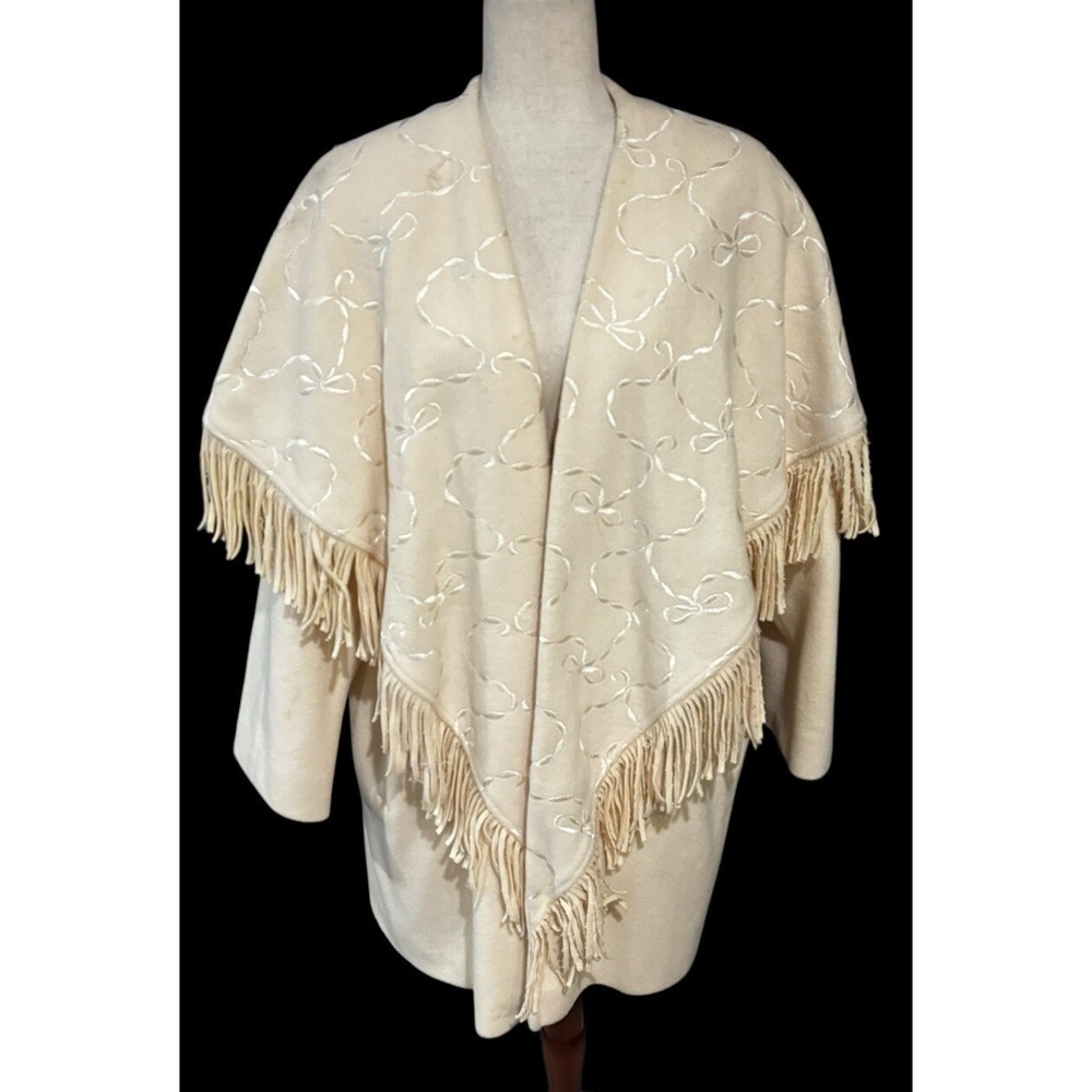 Cattiva Wool Fringe Western‎ Style Oversized Coat Pockets Lined Womens M